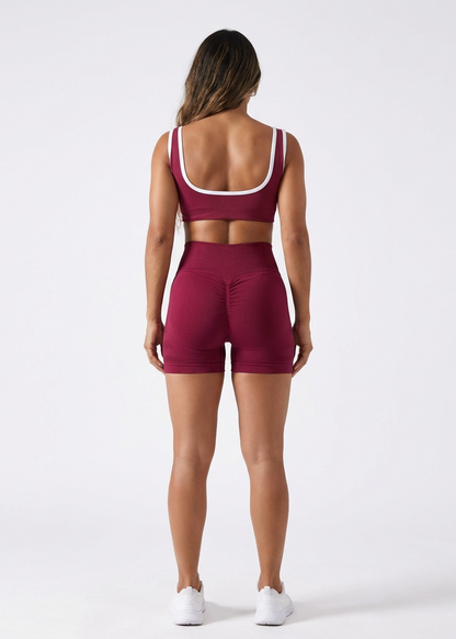 CONJUNTO AITANA TOP + SHORT SCRUNCH EFECTO PUSH UP SEAMLESS - BERENJENA