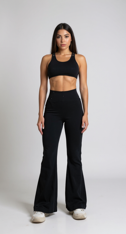 CONJUNTO SERENA TOP  + LEGGINS PUSH UP BOTA ANCHA NEGRO