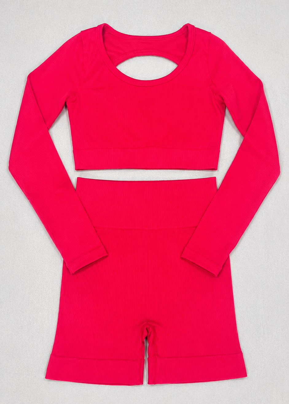 CONJUNTO TOP MANGA LARGA + SHORT SEAMLESS - ROJO