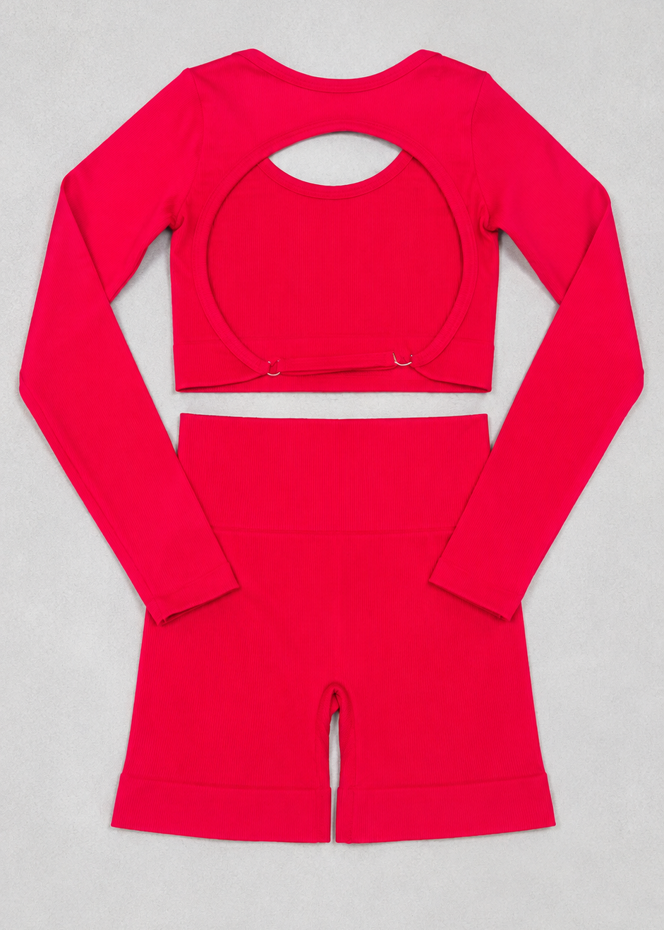 CONJUNTO TOP MANGA LARGA + SHORT SEAMLESS - ROJO