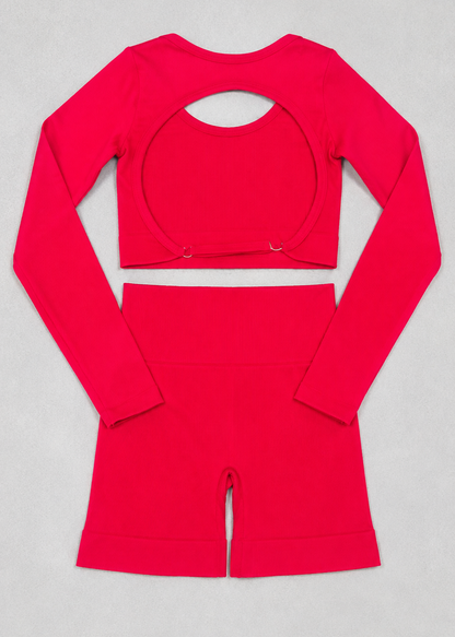 CONJUNTO TOP MANGA LARGA + SHORT SEAMLESS - ROJO
