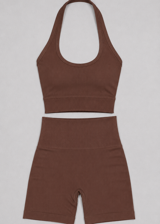 CONJUNTO EMI  BLUSA + SHORT SEAMLESS CAFE