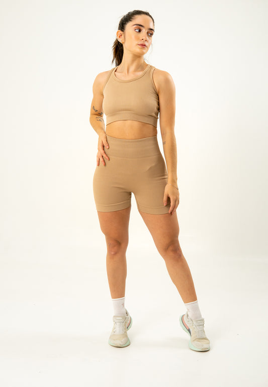 CONJUNTO SHORT PUSH UP + TOP SEAMLESS - CARAMEL