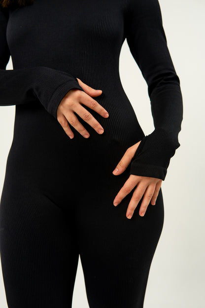 ENTERIZO JUNO PUSH UP BOTA ANCHA SEAMLESS - MANGA LARGA NEGRO