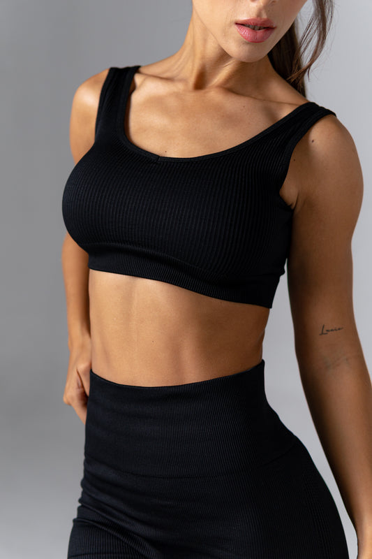CONJUNTO SEAMLESS (TOP + LEGGINS PUSH UP) - NEGRO