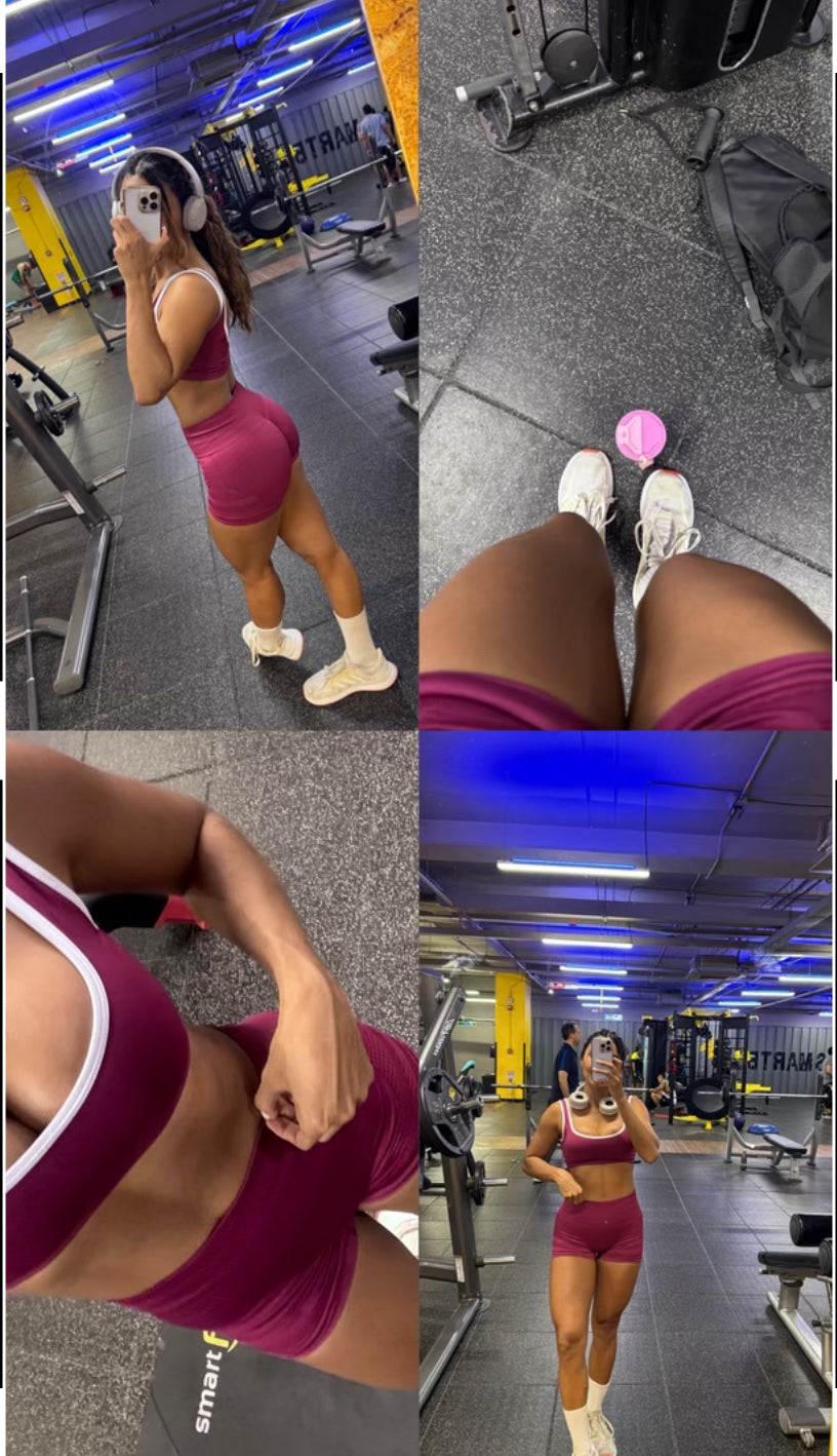 CONJUNTO AITANA TOP + SHORT SCRUNCH EFECTO PUSH UP SEAMLESS - BERENJENA