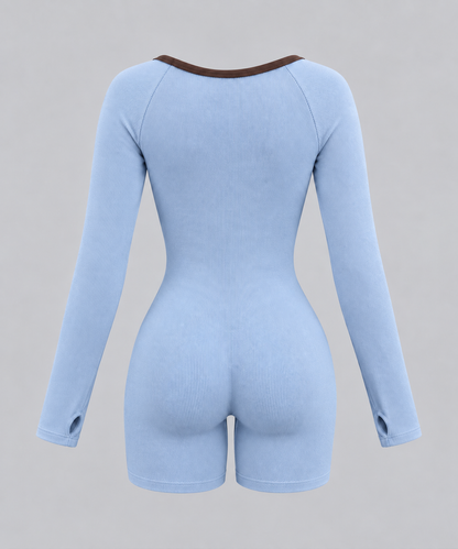ENTERIZO DEPORTIVO KARI  CORTO SEAMLESS - MANGA LARGA AZUL