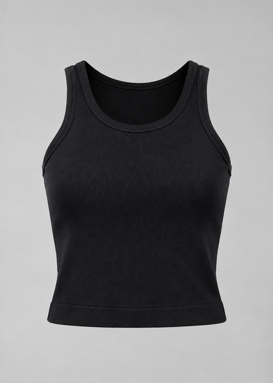Tank Top Seamless Negra Básica — Deportiva y Casual | FitFeel