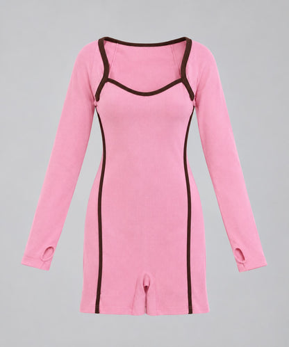 ENTERIZO DEPORTIVO KARI  CORTO SEAMLESS - MANGA LARGA ROSA