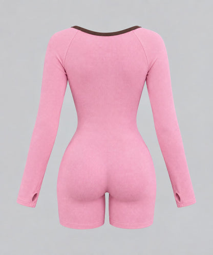 ENTERIZO DEPORTIVO KARI  CORTO SEAMLESS - MANGA LARGA ROSA
