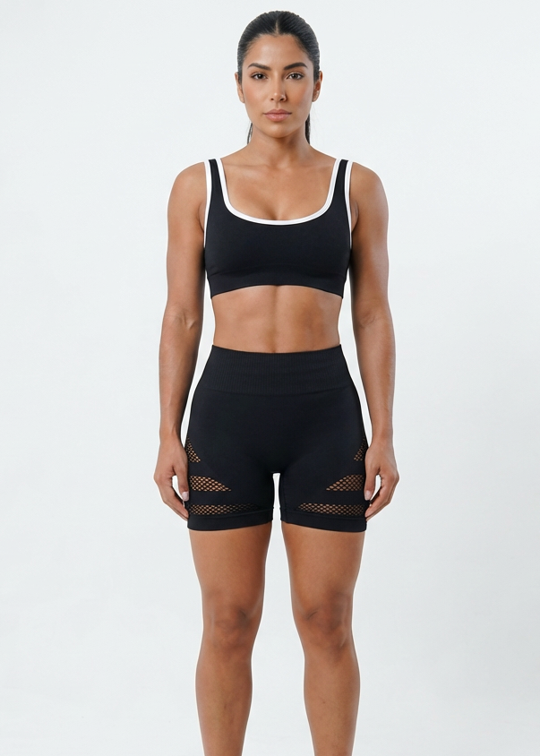 CONJUNTO AITANA TOP + SHORT SCRUNCH EFECTO PUSH UP SEAMLESS - NEGRO
