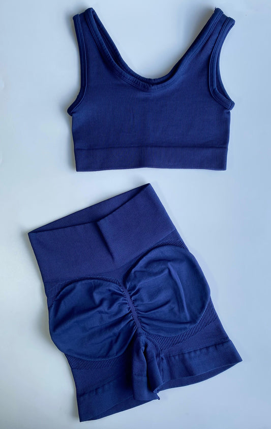 CONJUNTO SHORT PUSH UP + TOP SEAMLESS - AZUL