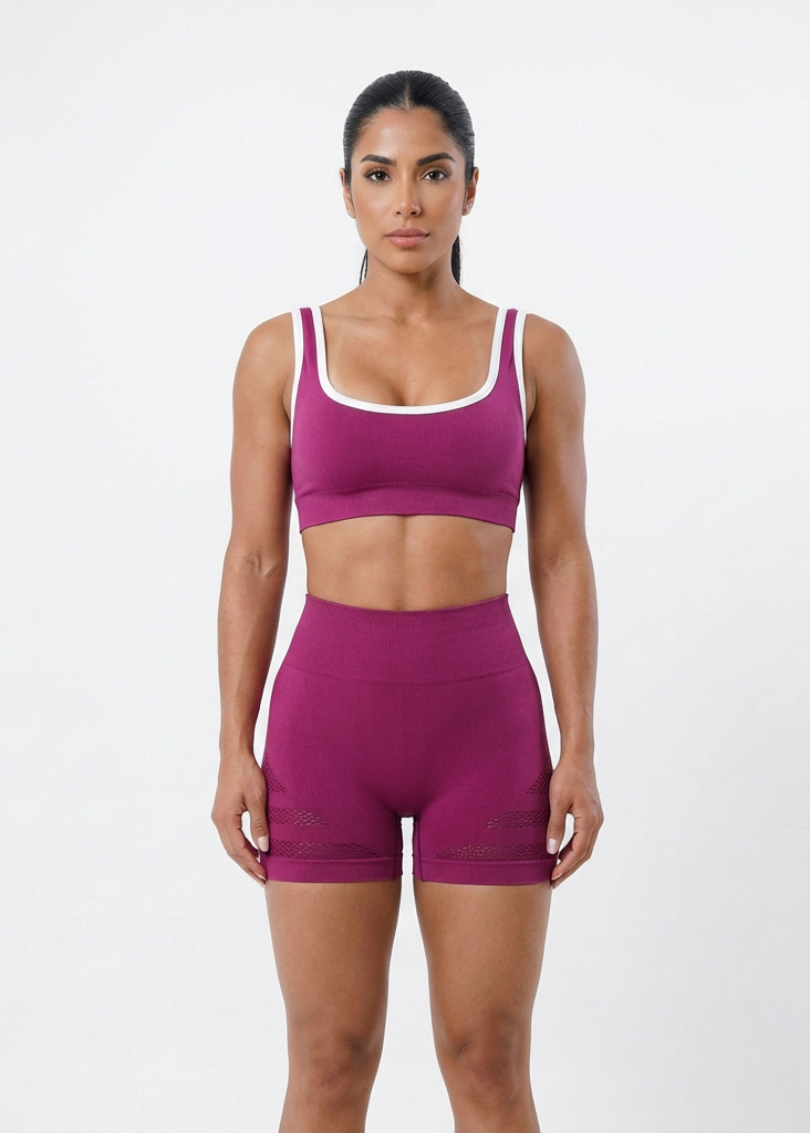 CONJUNTO AITANA TOP + SHORT SCRUNCH EFECTO PUSH UP SEAMLESS - BERENJENA