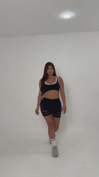 CONJUNTO TOP + SHORT SCRUNCH EFECTO PUSH UP SEAMLESS - NEGRO